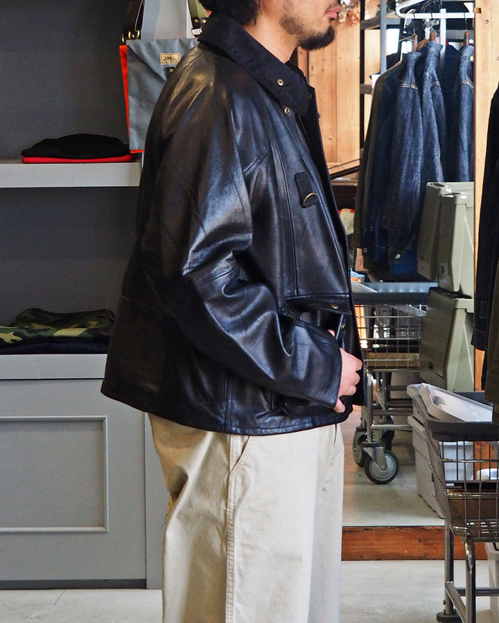 YOUSED ユーズド Remake Leather Fishing Jacket Black