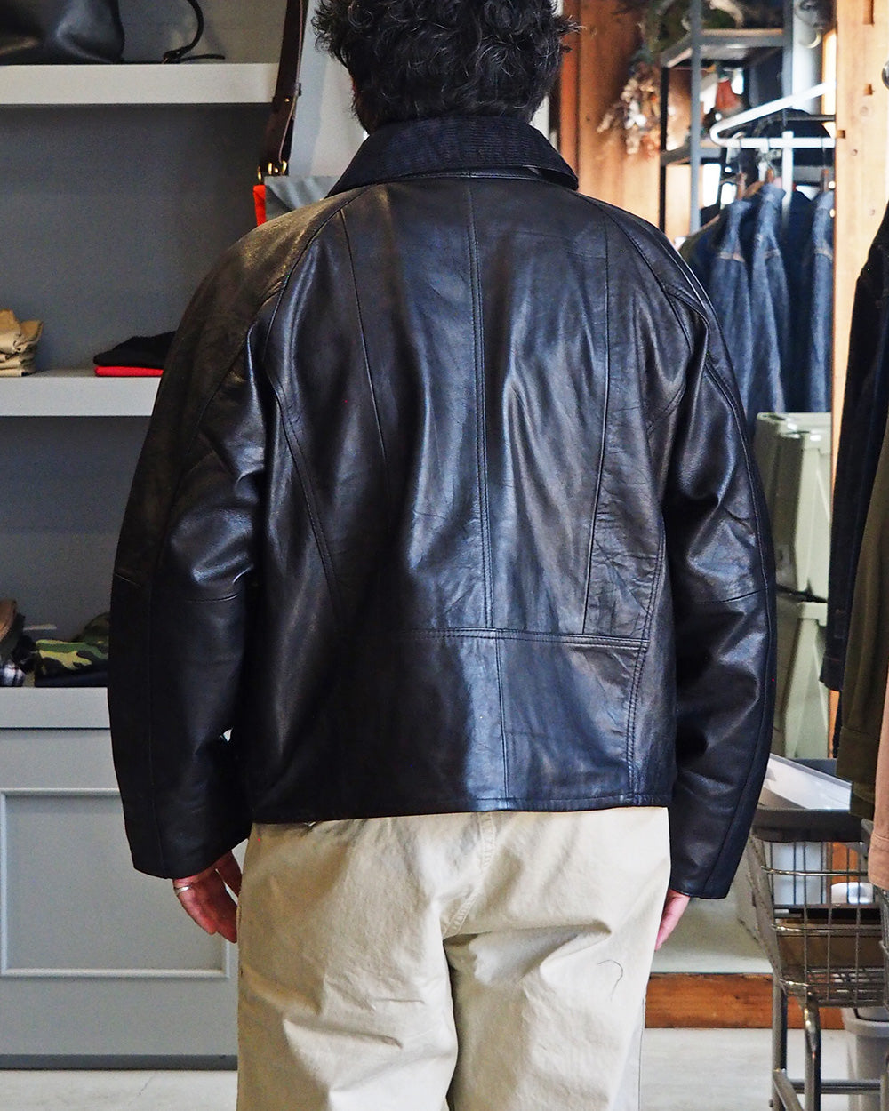YOUSED ユーズド Remake Leather Fishing Jacket Black