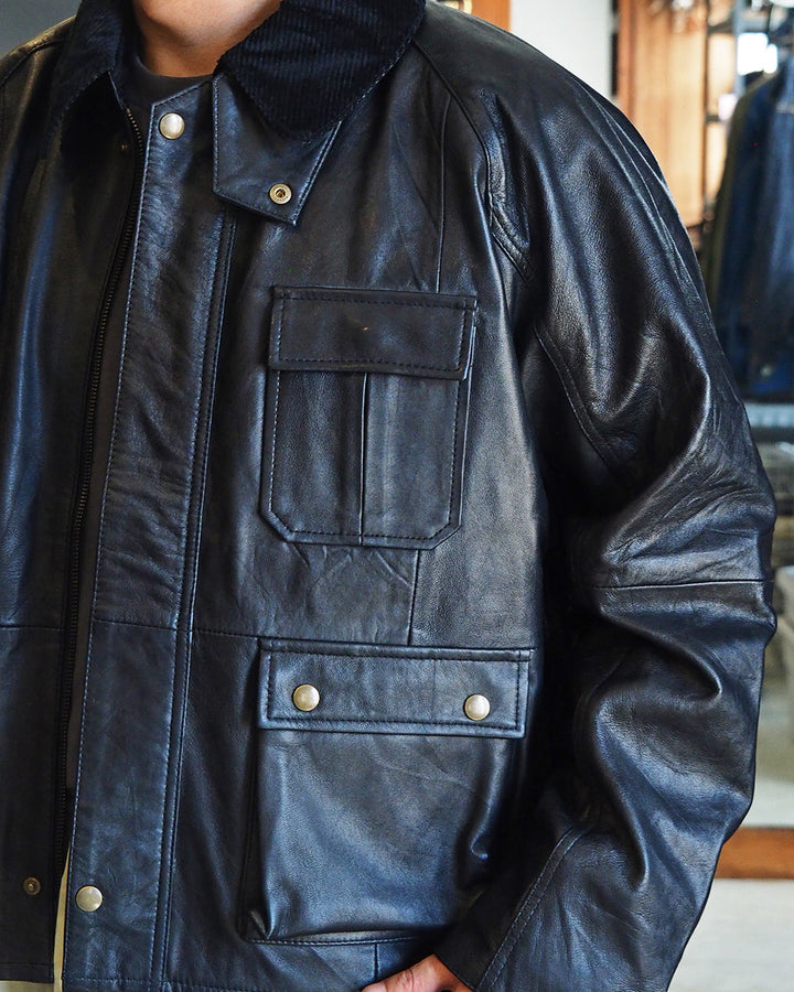 YOUSED ユーズド Remake Leather Fishing Jacket Black