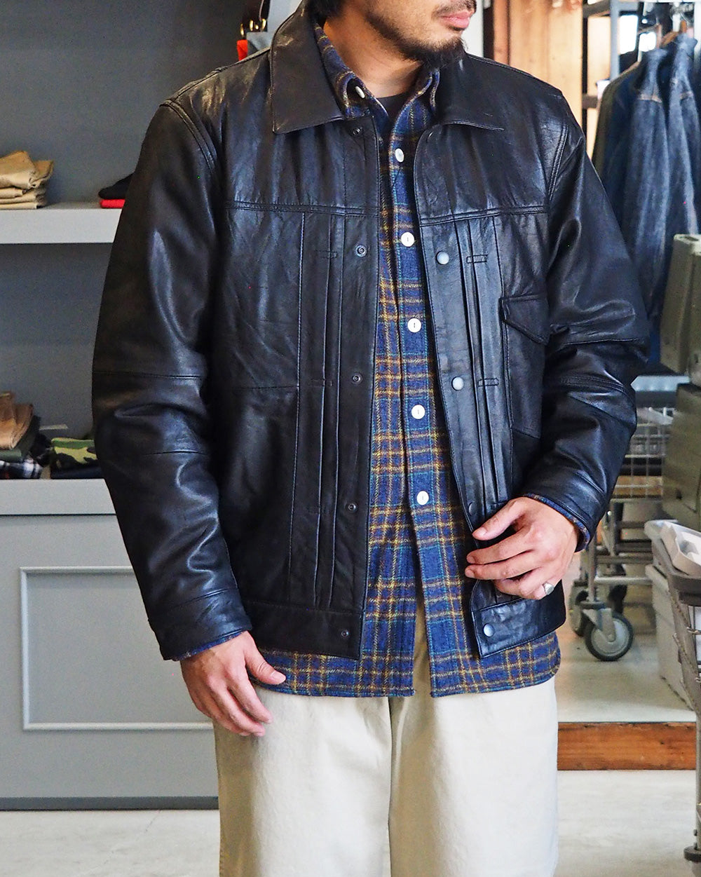 YOUSED ユーズド Remake 3Pocket 1st Leather Jacket Black