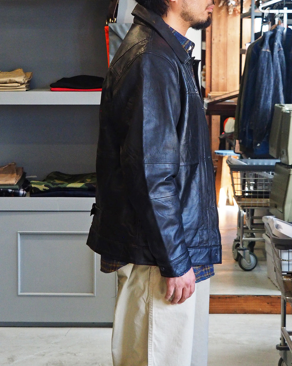 YOUSED ユーズド Remake 3Pocket 1st Leather Jacket Black