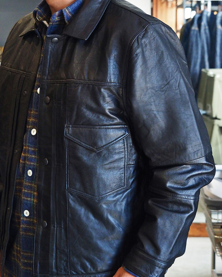 YOUSED ユーズド Remake 3Pocket 1st Leather Jacket Black