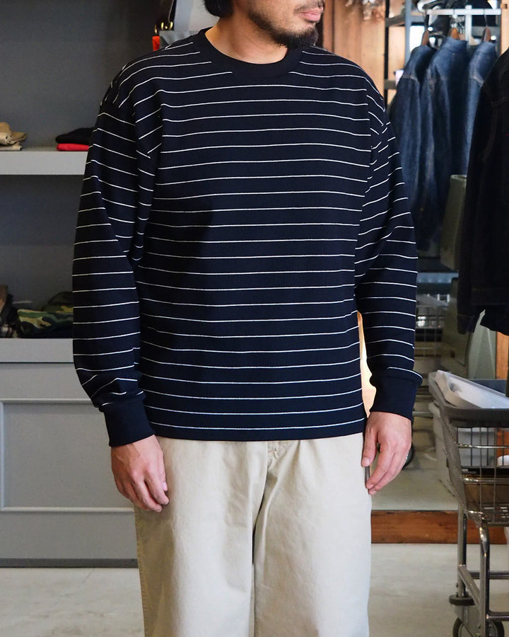Mr.OLDMAN ミスターオールドマン Long Sleeve Waffle Border Tee Black