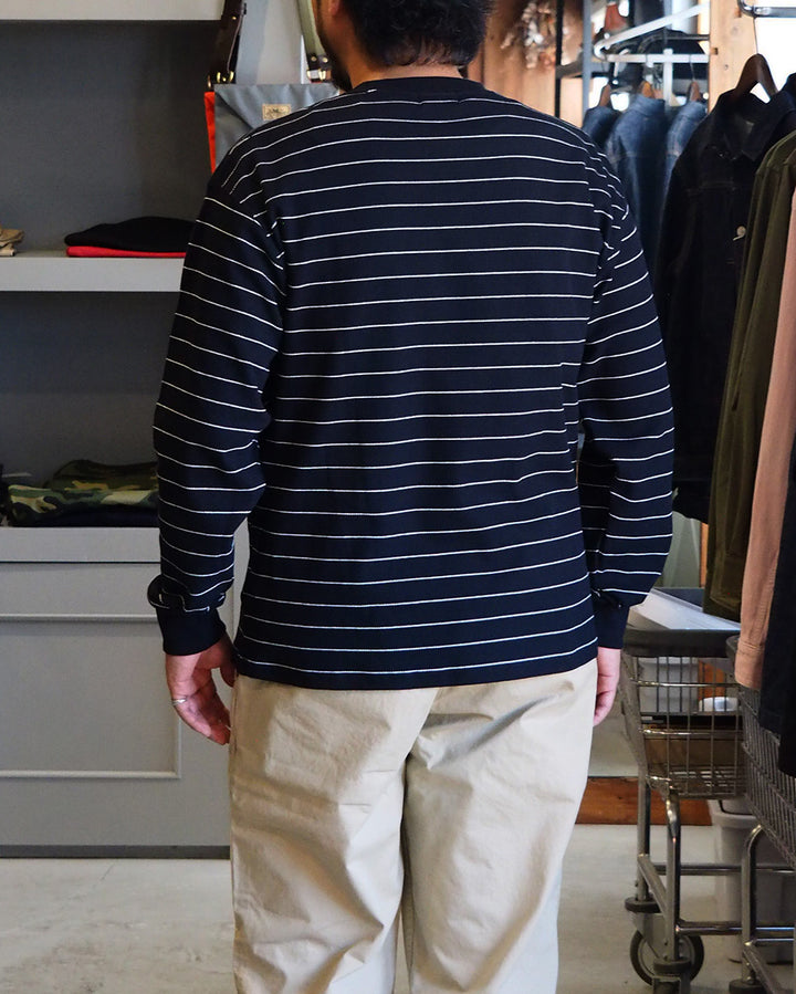 Mr.OLDMAN ミスターオールドマン Long Sleeve Waffle Border Tee Black