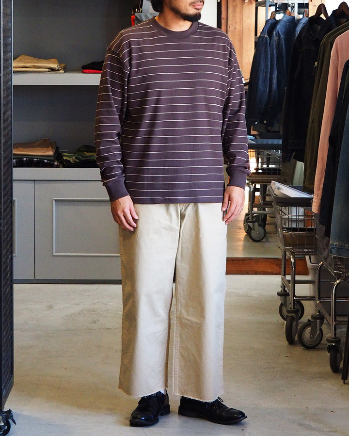 Mr.OLDMAN ミスターオールドマン Long Sleeve Waffle Border Tee Grey
