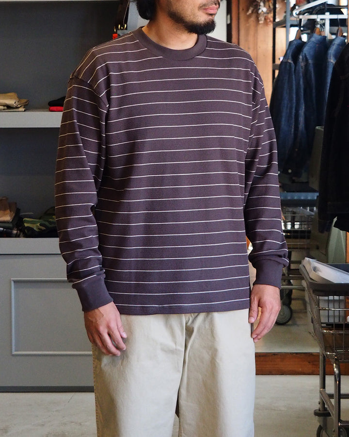 Mr.OLDMAN ミスターオールドマン Long Sleeve Waffle Border Tee Grey