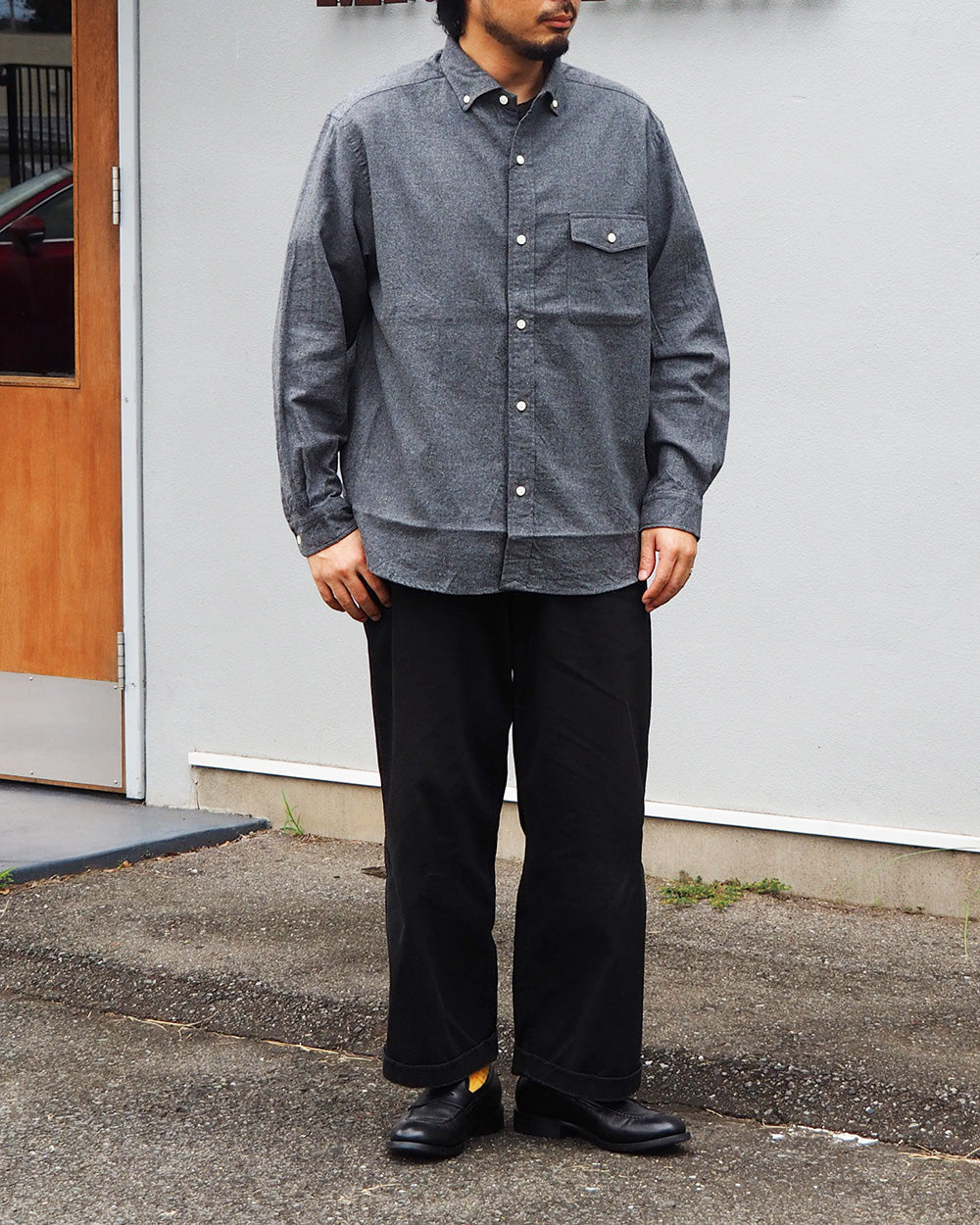 JAMES &amp; CO. STANDARD SHIRT Small Collar Big Shirt -Check- BLUE
