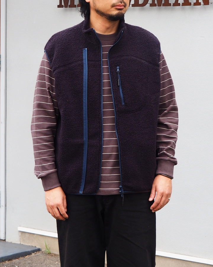 melple メイプル Marced Wool Vest Navy Brown