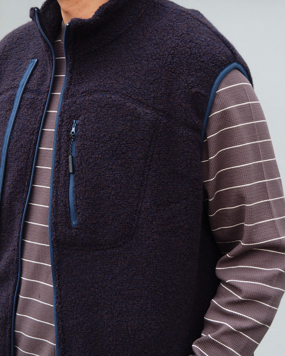 melple メイプル Marced Wool Vest Navy Brown