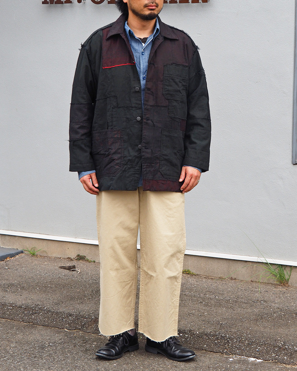 Mr.OLDMAN×redad ミスターオールドマン×レダッド Bandana Patchwork Coverall Black Over Dye A