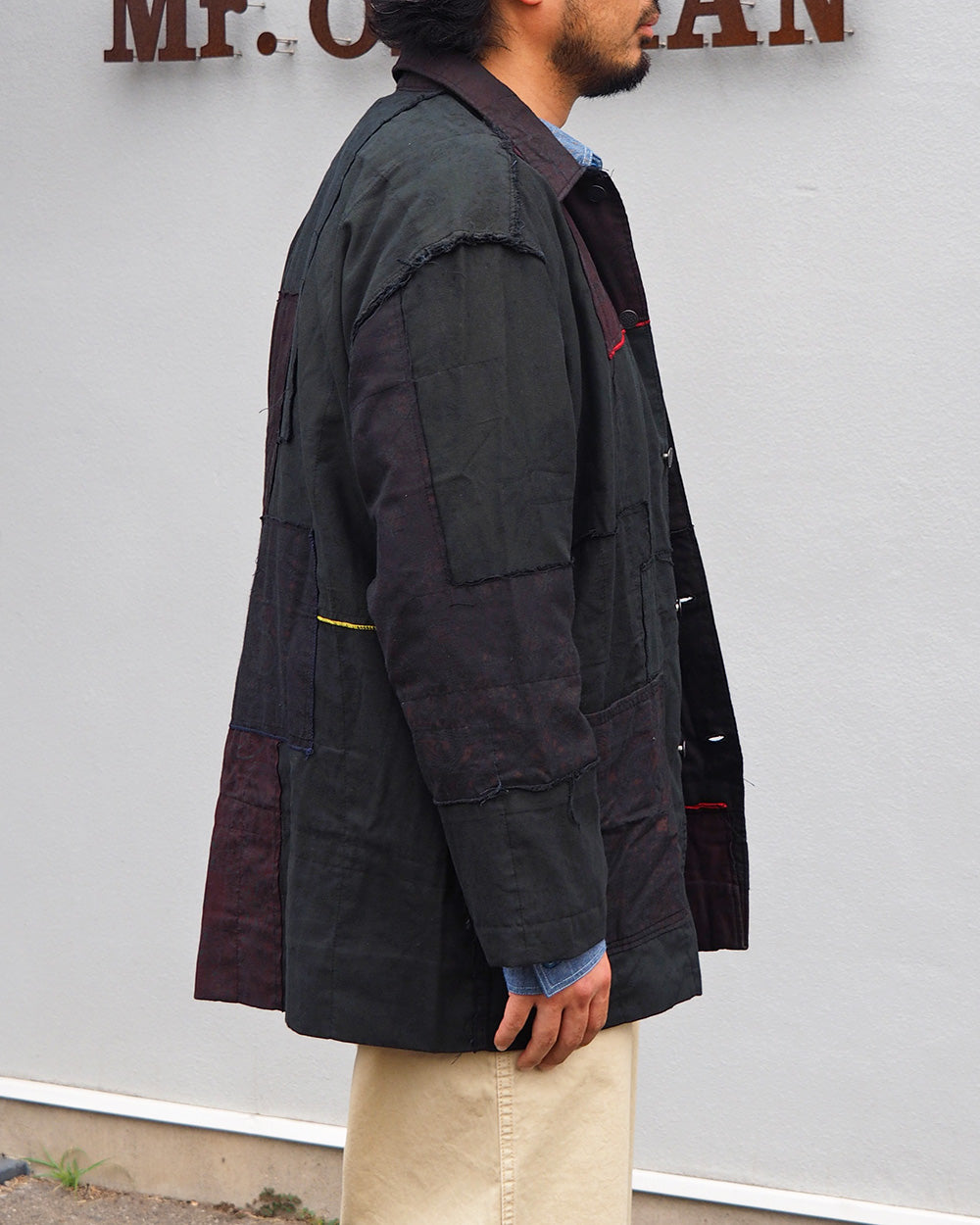 Mr.OLDMAN×redad ミスターオールドマン×レダッド Bandana Patchwork Coverall Black Over Dye A