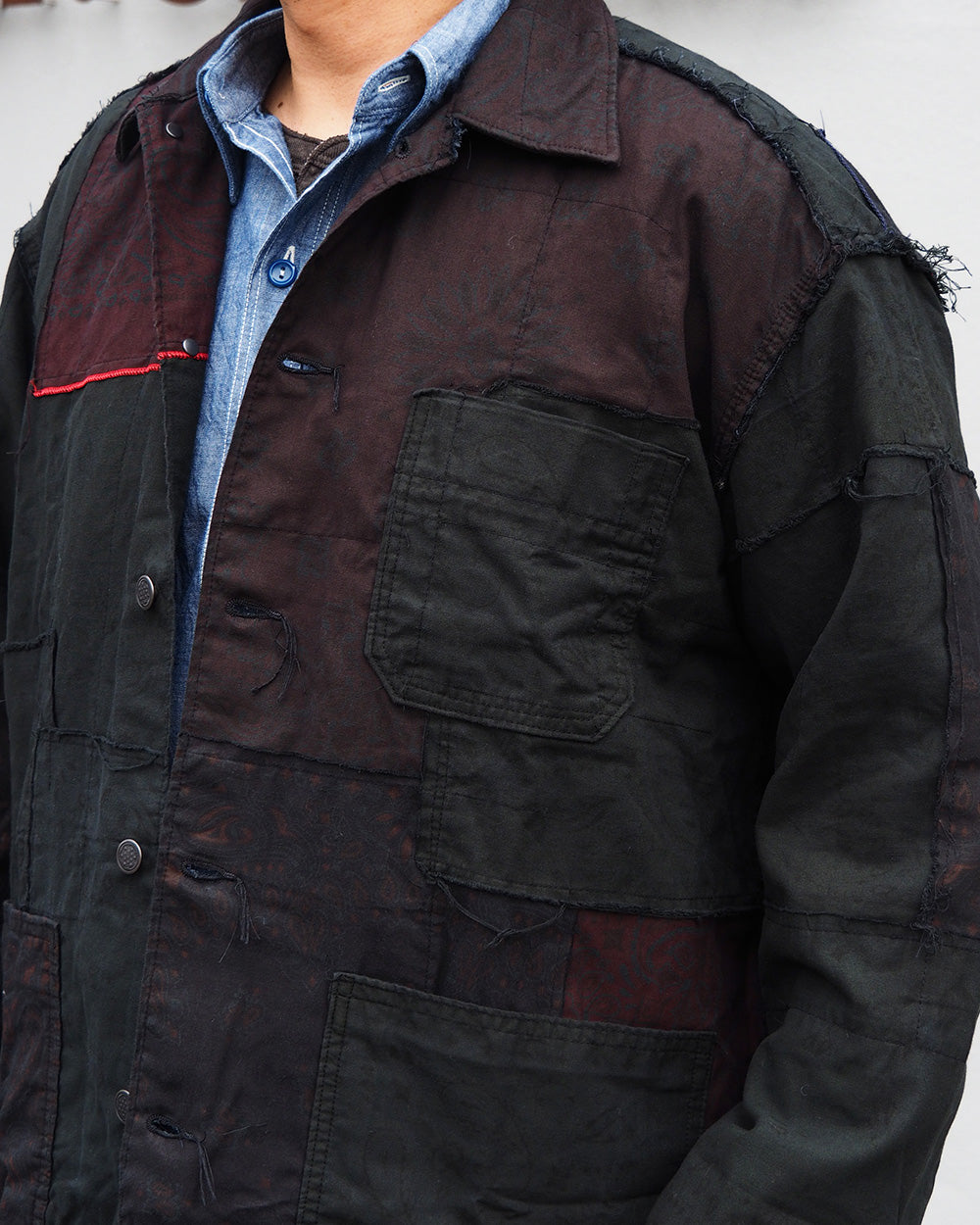 Mr.OLDMAN×redad ミスターオールドマン×レダッド Bandana Patchwork Coverall Black Over Dye A