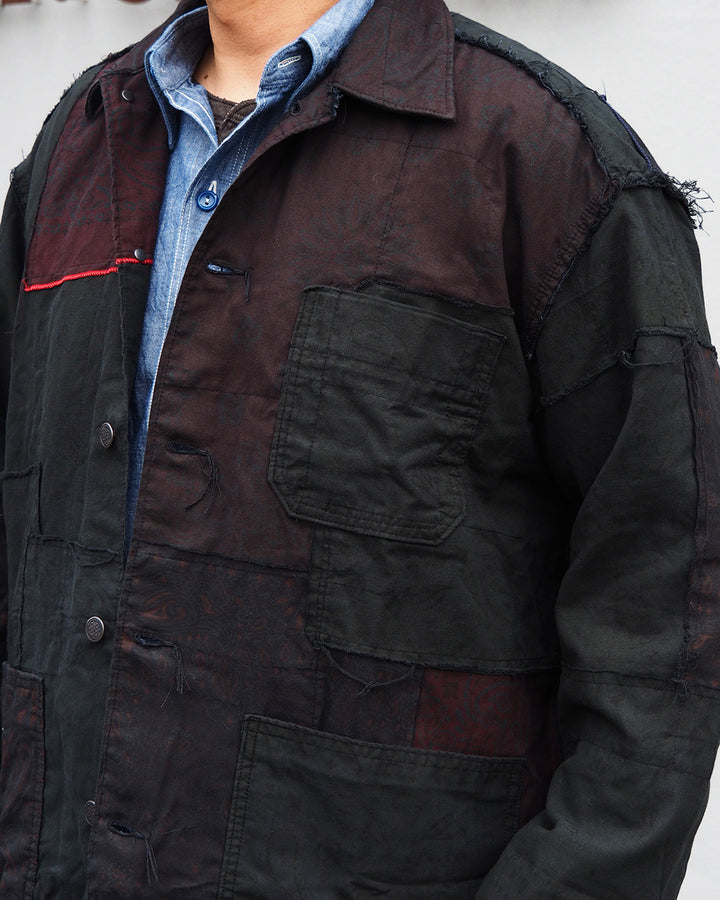 Mr.OLDMAN×redad ミスターオールドマン×レダッド Bandana Patchwork Coverall Black Over Dye A