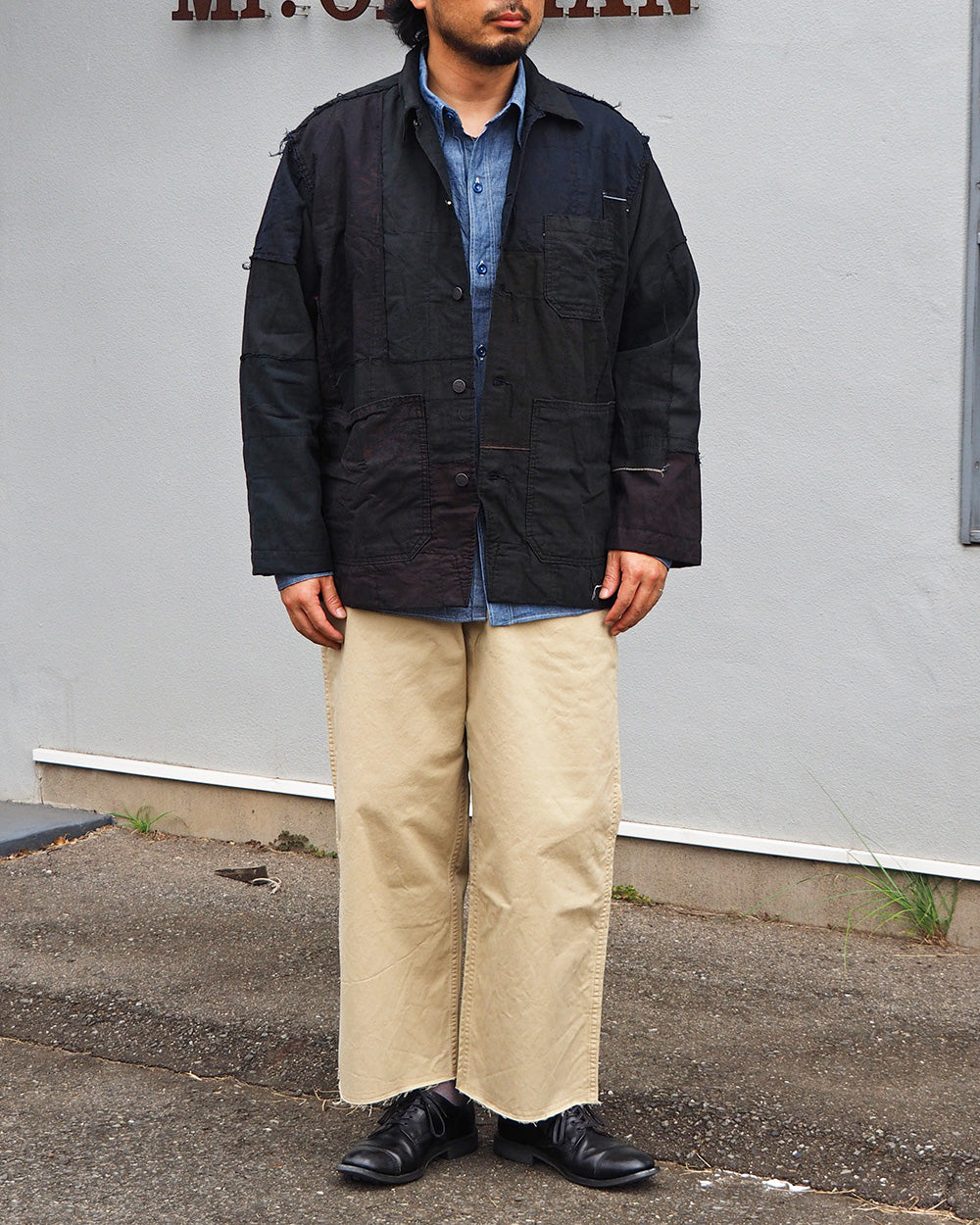 Mr.OLDMAN×redad ミスターオールドマン×レダッド Bandana Patchwork Coverall Black Over Dye B
