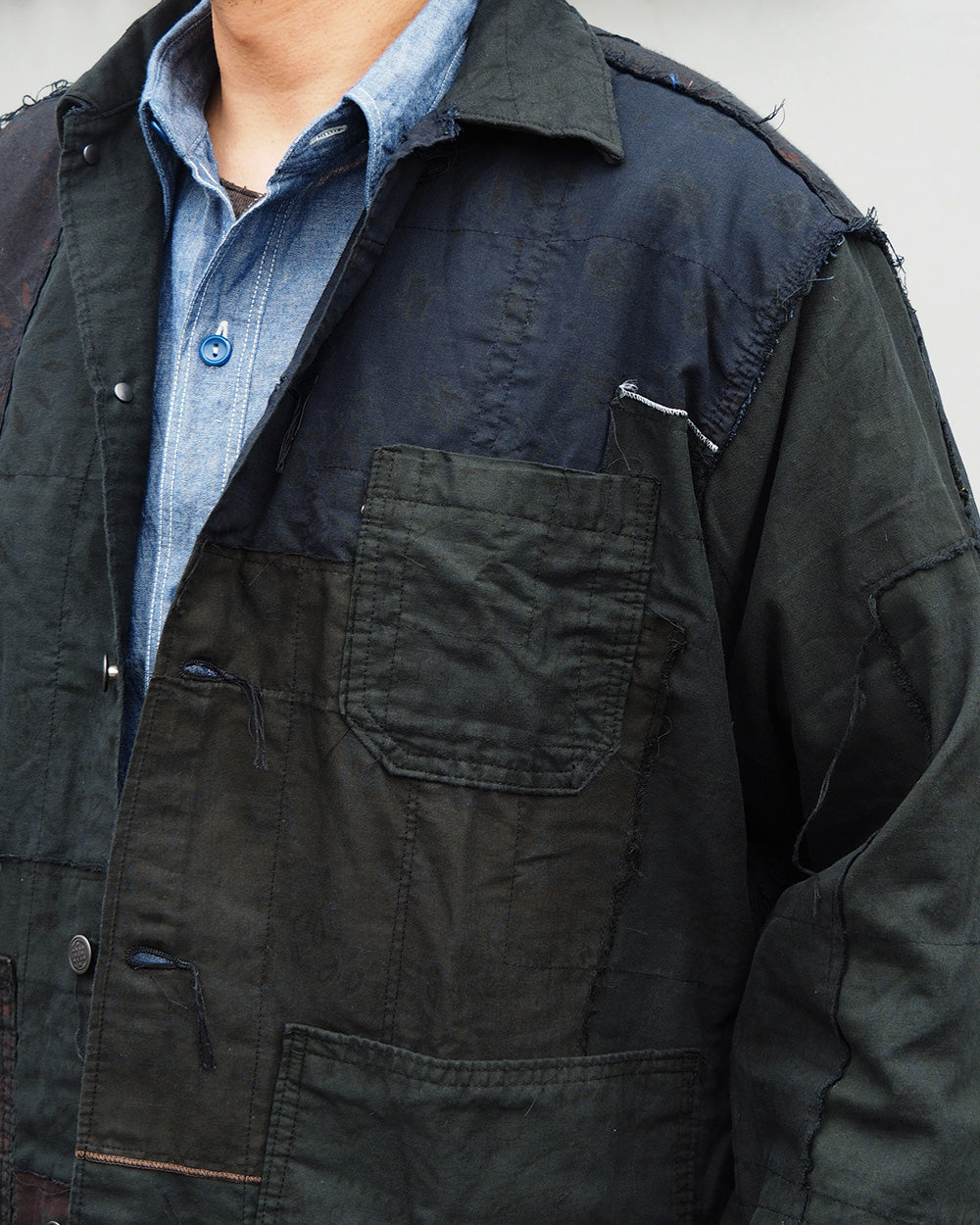 Mr.OLDMAN×redad ミスターオールドマン×レダッド Bandana Patchwork Coverall Black Over Dye B