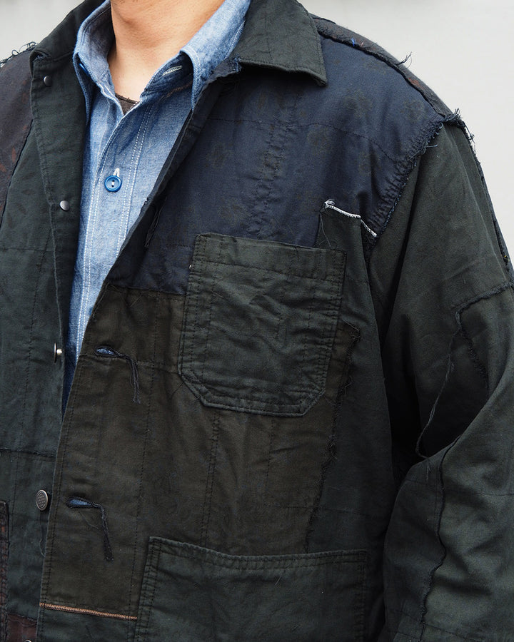 Mr.OLDMAN×redad ミスターオールドマン×レダッド Bandana Patchwork Coverall Black Over Dye B