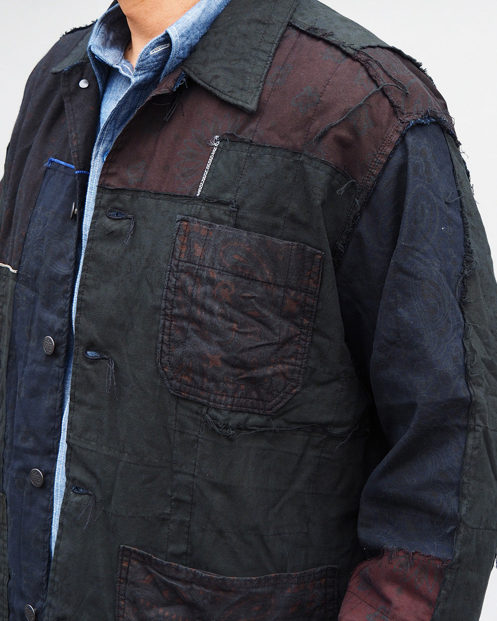 Mr.OLDMAN×redad ミスターオールドマン×レダッド Bandana Patchwork Coverall Black Over Dye C
