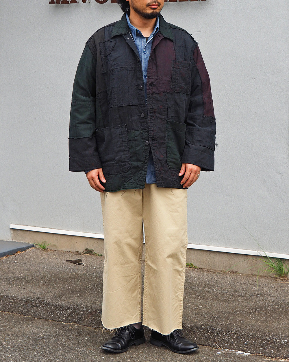 Mr.OLDMAN×redad ミスターオールドマン×レダッド Bandana Patchwork Coverall Black Over Dye D