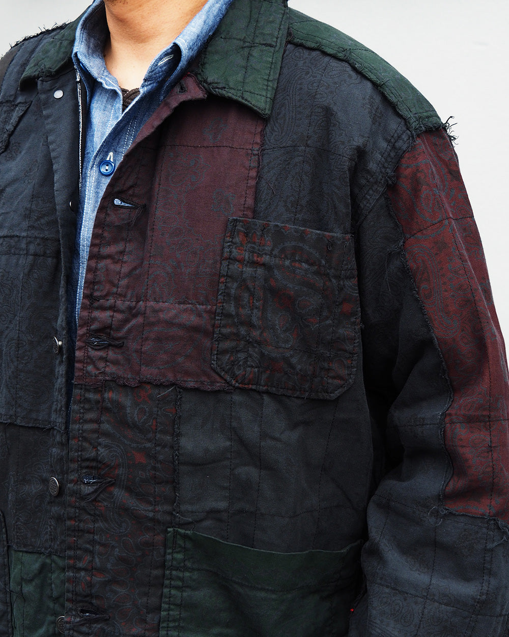 Mr.OLDMAN×redad ミスターオールドマン×レダッド Bandana Patchwork Coverall Black Over Dye D