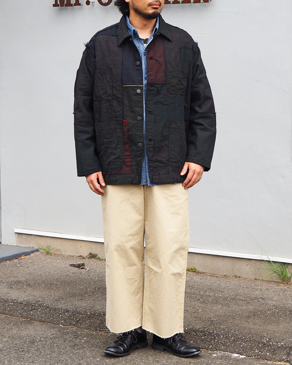 Mr.OLDMAN×redad ミスターオールドマン×レダッド Bandana Patchwork Coverall Black Over Dye F