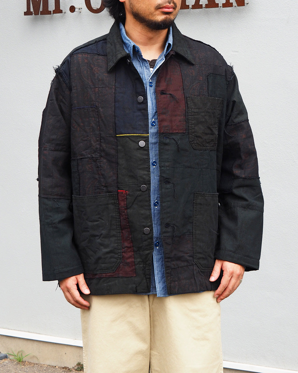 Mr.OLDMAN×redad ミスターオールドマン×レダッド Bandana Patchwork Coverall Black Over Dye F