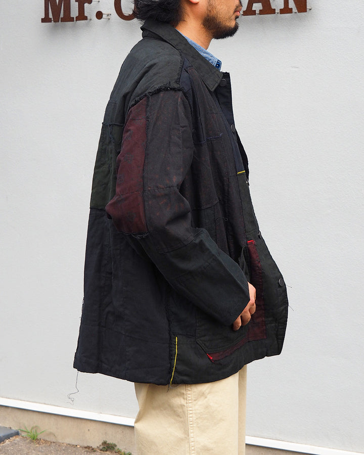 Mr.OLDMAN×redad ミスターオールドマン×レダッド Bandana Patchwork Coverall Black Over Dye F