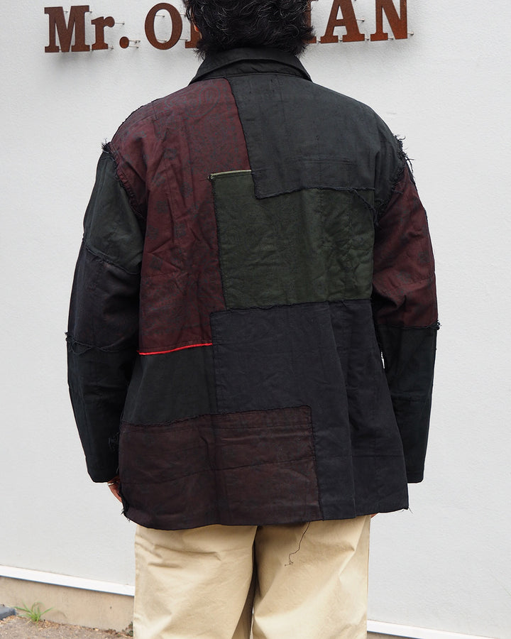 Mr.OLDMAN×redad ミスターオールドマン×レダッド Bandana Patchwork Coverall Black Over Dye F