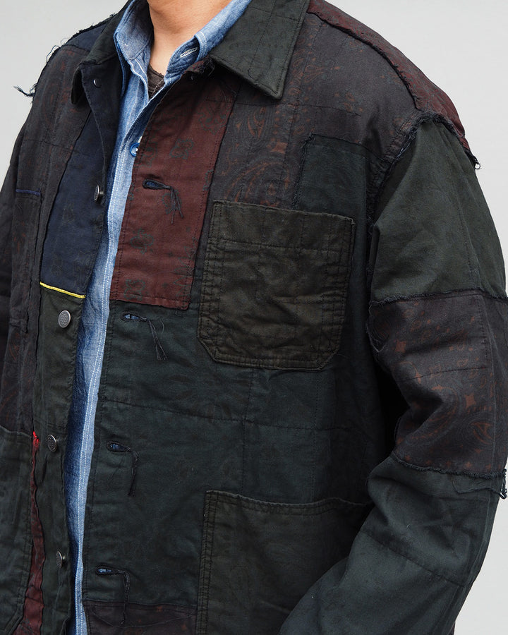 Mr.OLDMAN×redad ミスターオールドマン×レダッド Bandana Patchwork Coverall Black Over Dye F