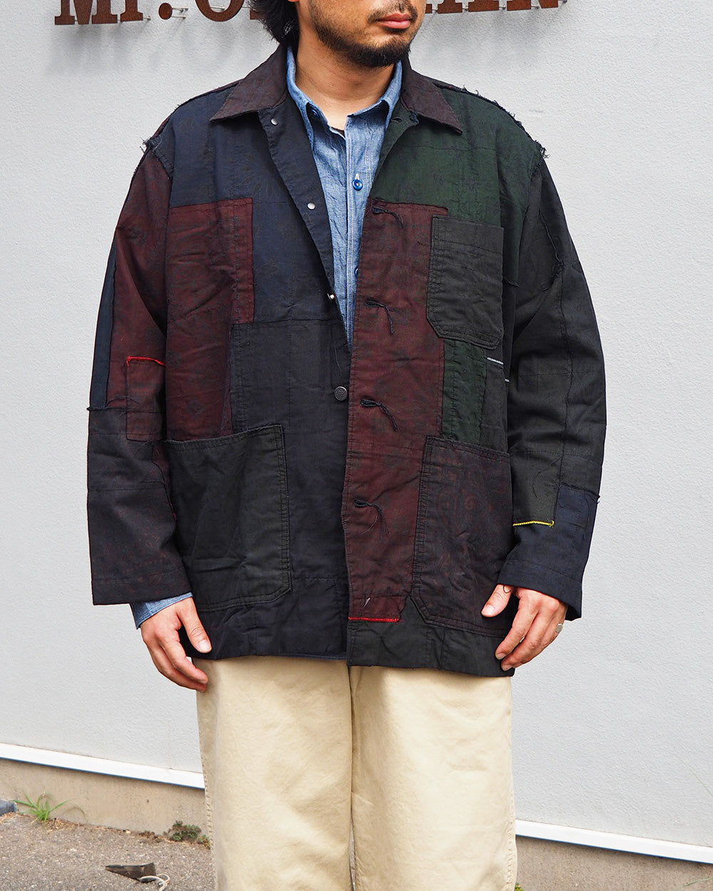 Mr.OLDMAN×redad ミスターオールドマン×レダッド Bandana Patchwork Coverall Black Over Dye E
