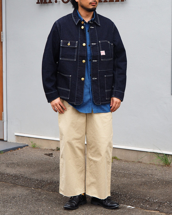 WORKERS ワーカーズ Deluxe Railroad Jacket, 12 oz, Grey Back Indigo Herringbone