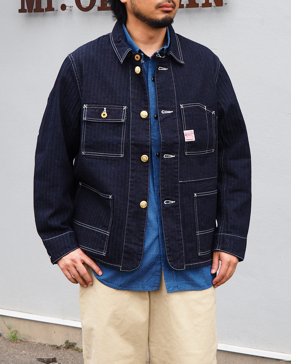 WORKERS ワーカーズ Deluxe Railroad Jacket, 12 oz, Grey Back Indigo Herringbone