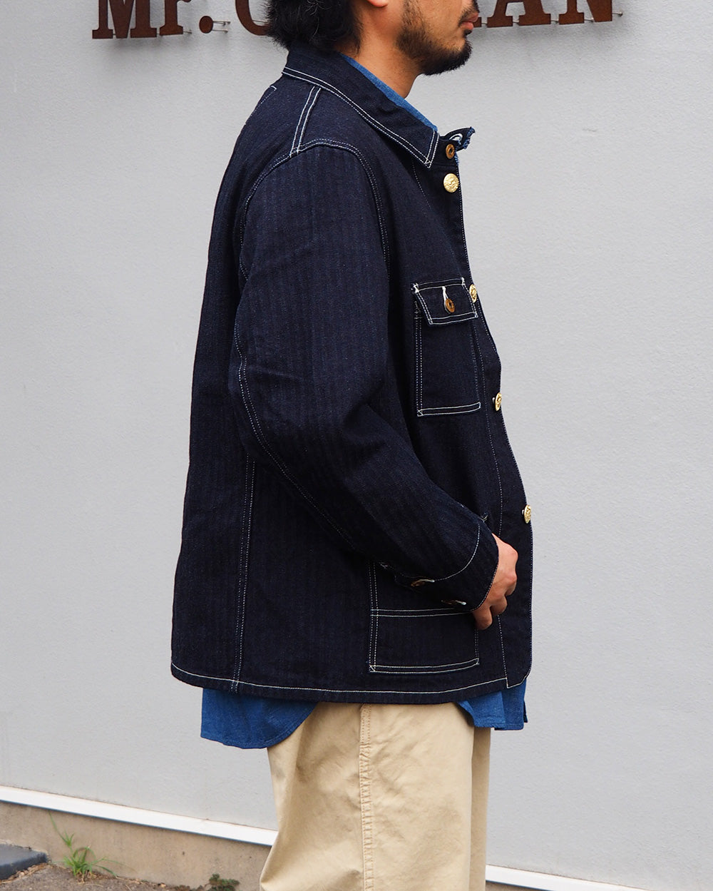 WORKERS ワーカーズ Deluxe Railroad Jacket, 12 oz, Grey Back Indigo Herringbone