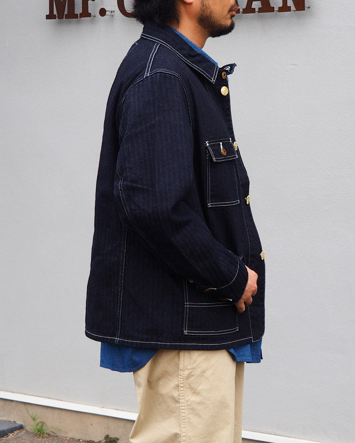 WORKERS ワーカーズ Deluxe Railroad Jacket, 12 oz, Grey Back Indigo Herringbone