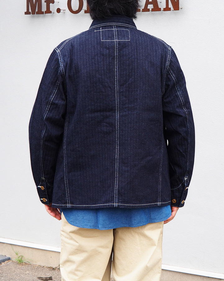 WORKERS ワーカーズ Deluxe Railroad Jacket, 12 oz, Grey Back Indigo Herringbone