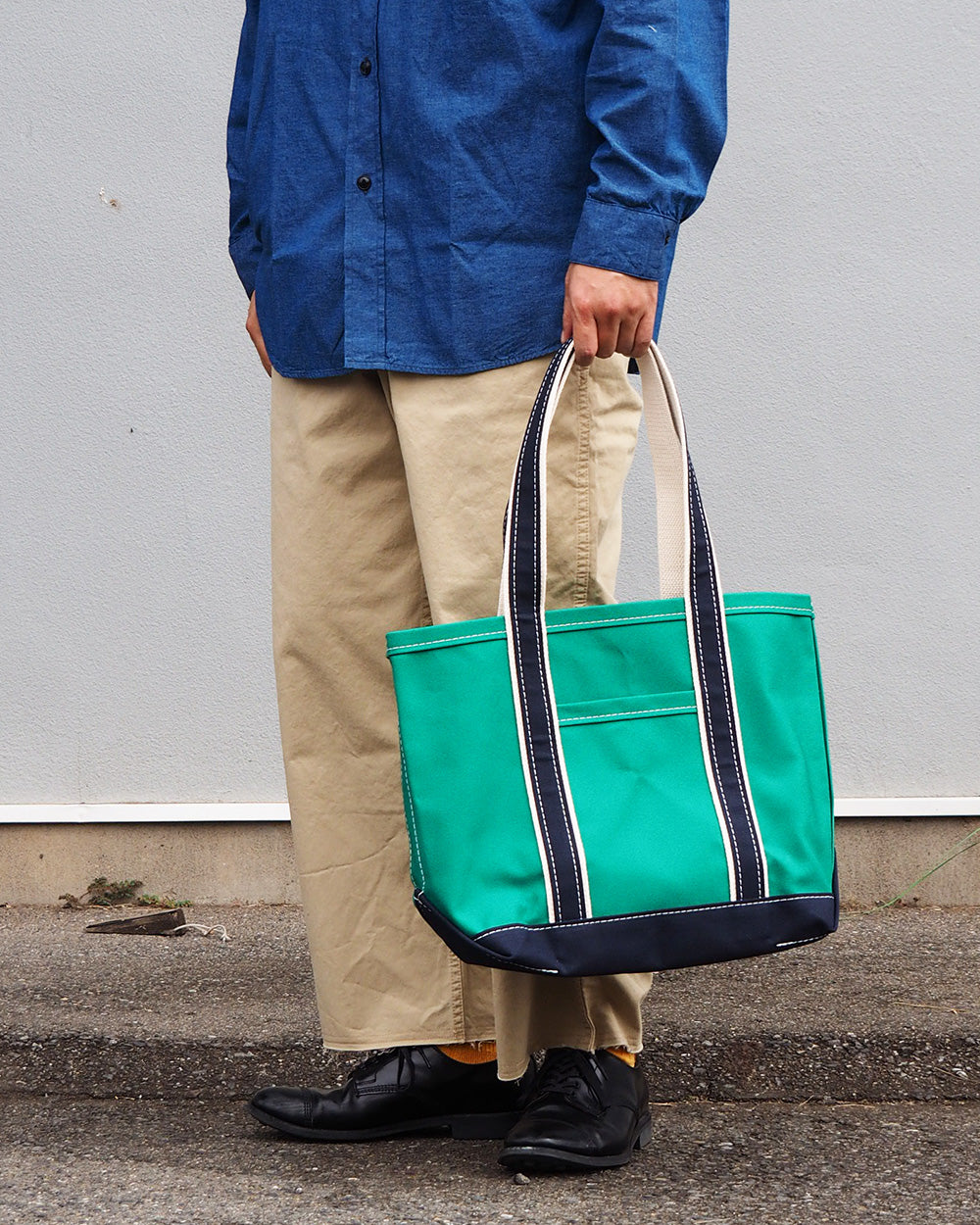 WORKERS ワーカーズ Deluxe Pocket Tote Bag Green × Navy Long Handle