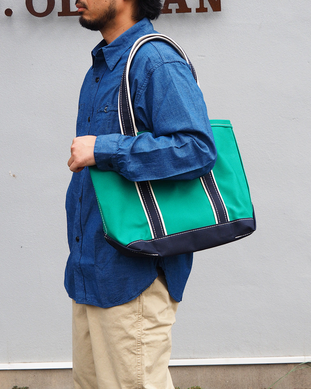 WORKERS ワーカーズ Deluxe Pocket Tote Bag Green × Navy Long Handle