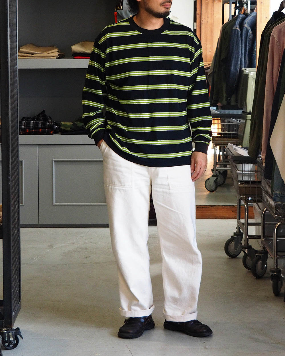 WALLA WALLA SPORT 왈라 왈라 스포츠 L/S 스트라이프 티 블랙×그린