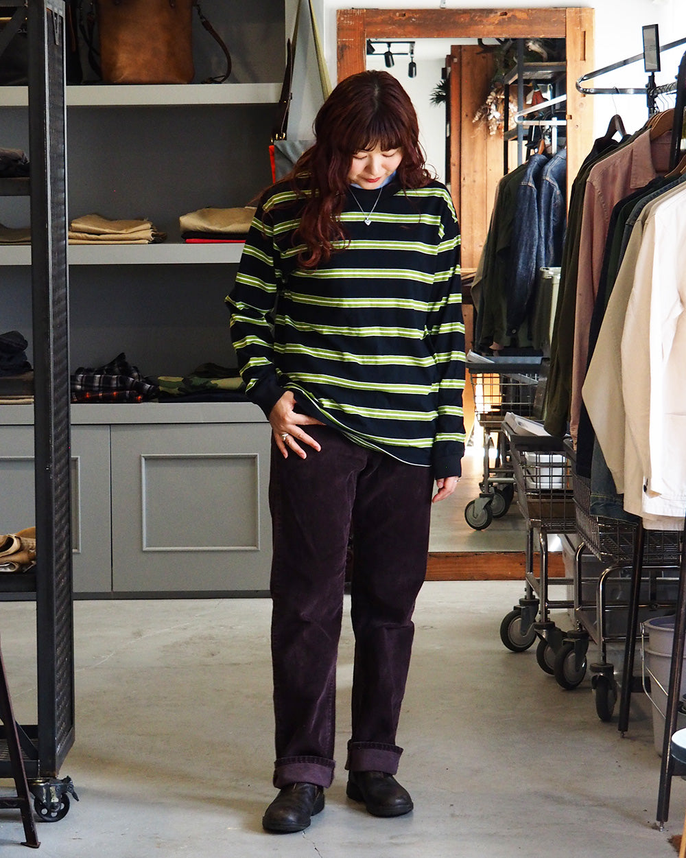 WALLA WALLA SPORT 왈라 왈라 스포츠 L/S 스트라이프 티 블랙×그린