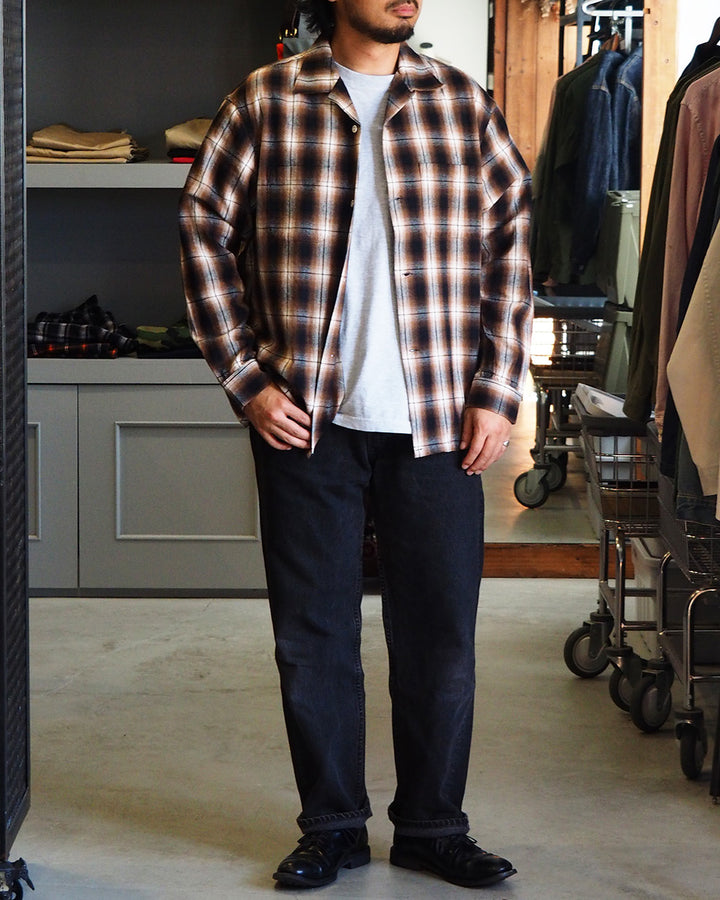 FIVE BROTHER ファイブブラザー Check One-up Collar Shirt Brown