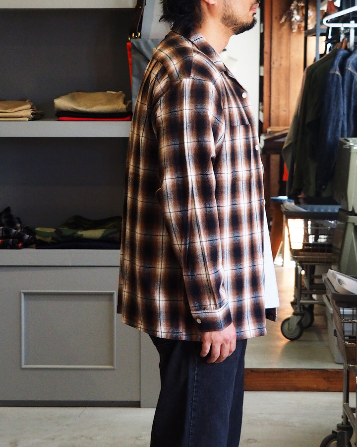 FIVE BROTHER ファイブブラザー Check One-up Collar Shirt Brown