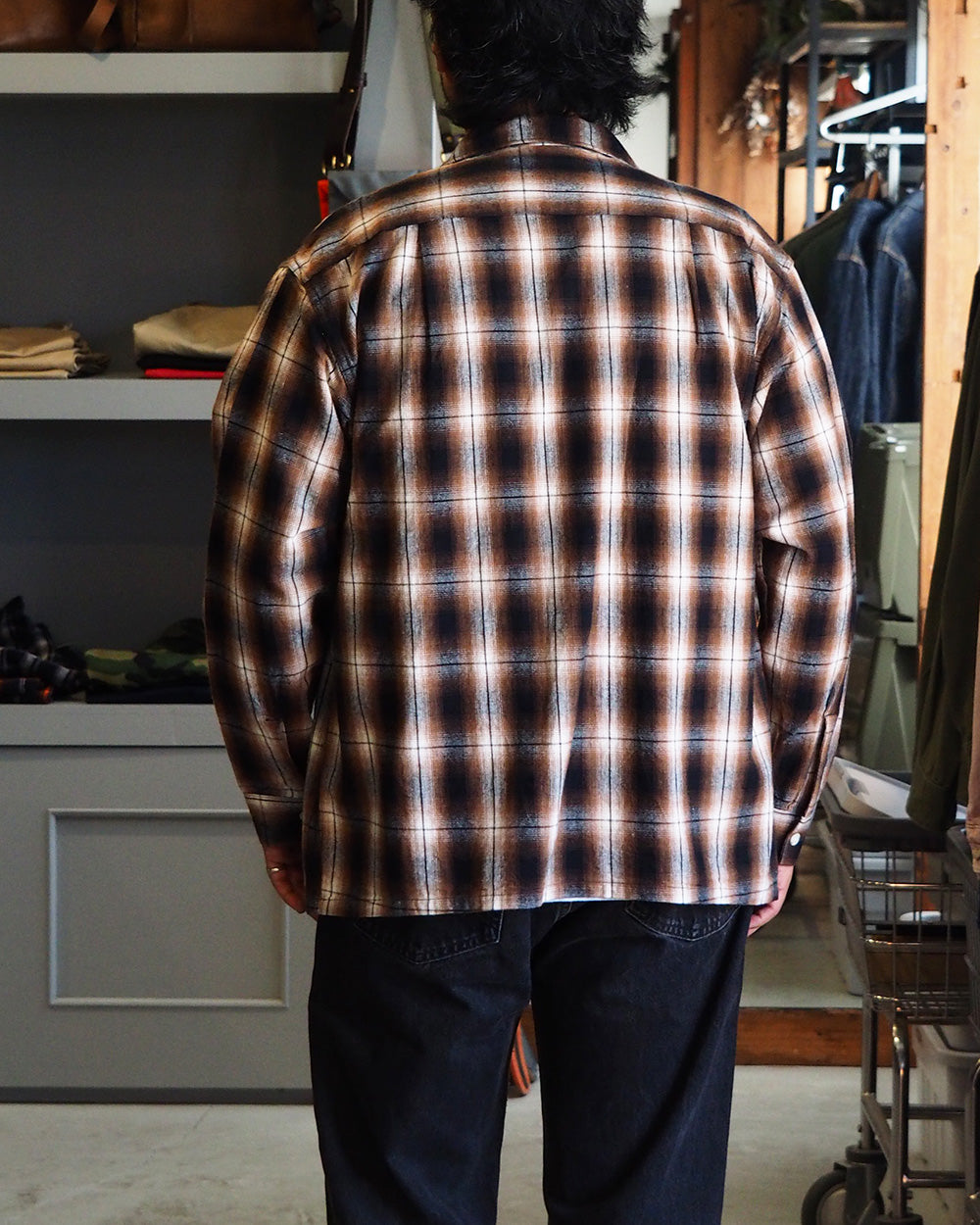 FIVE BROTHER ファイブブラザー Check One-up Collar Shirt Brown