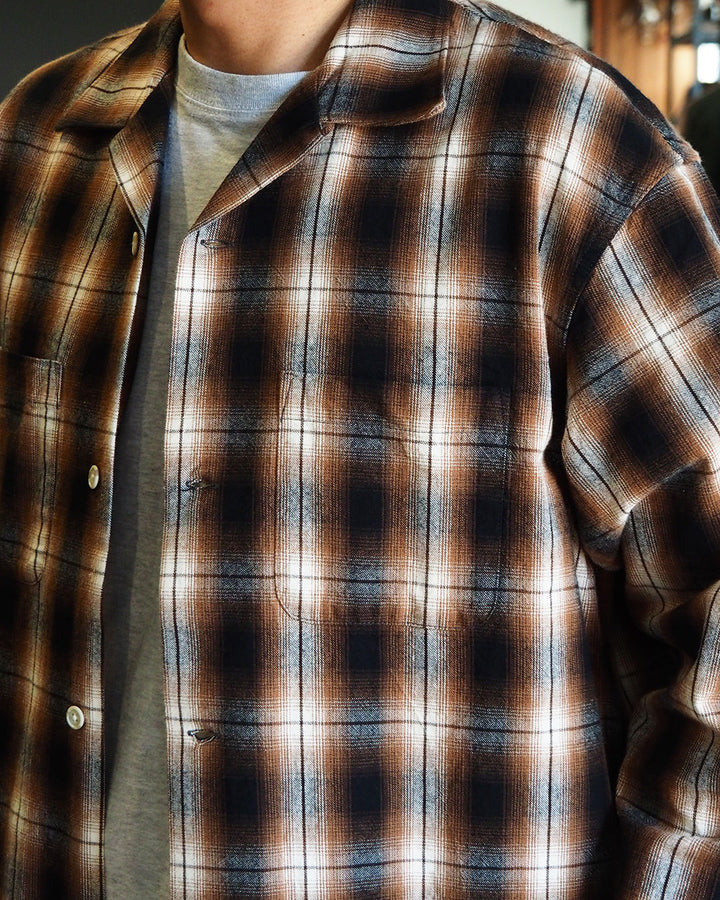 FIVE BROTHER ファイブブラザー Check One-up Collar Shirt Brown