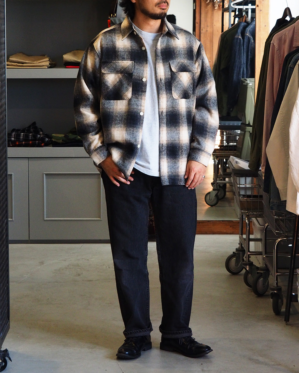 FIVE BROTHER Five Brother Shaggy Check Shirts Jacket Black