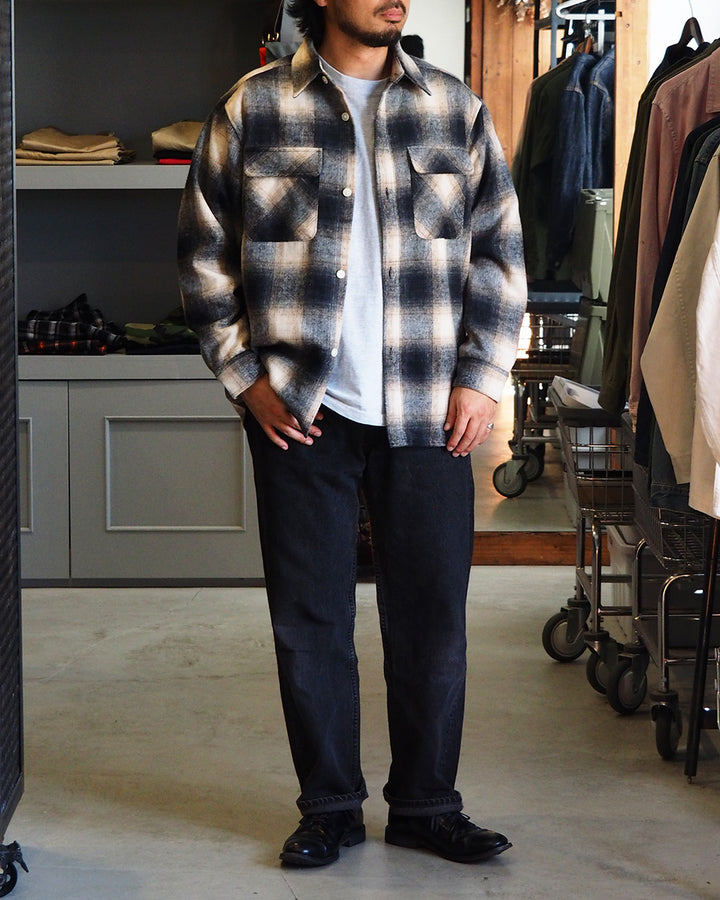FIVE BROTHER Five Brother Shaggy Check Shirts Jacket Black