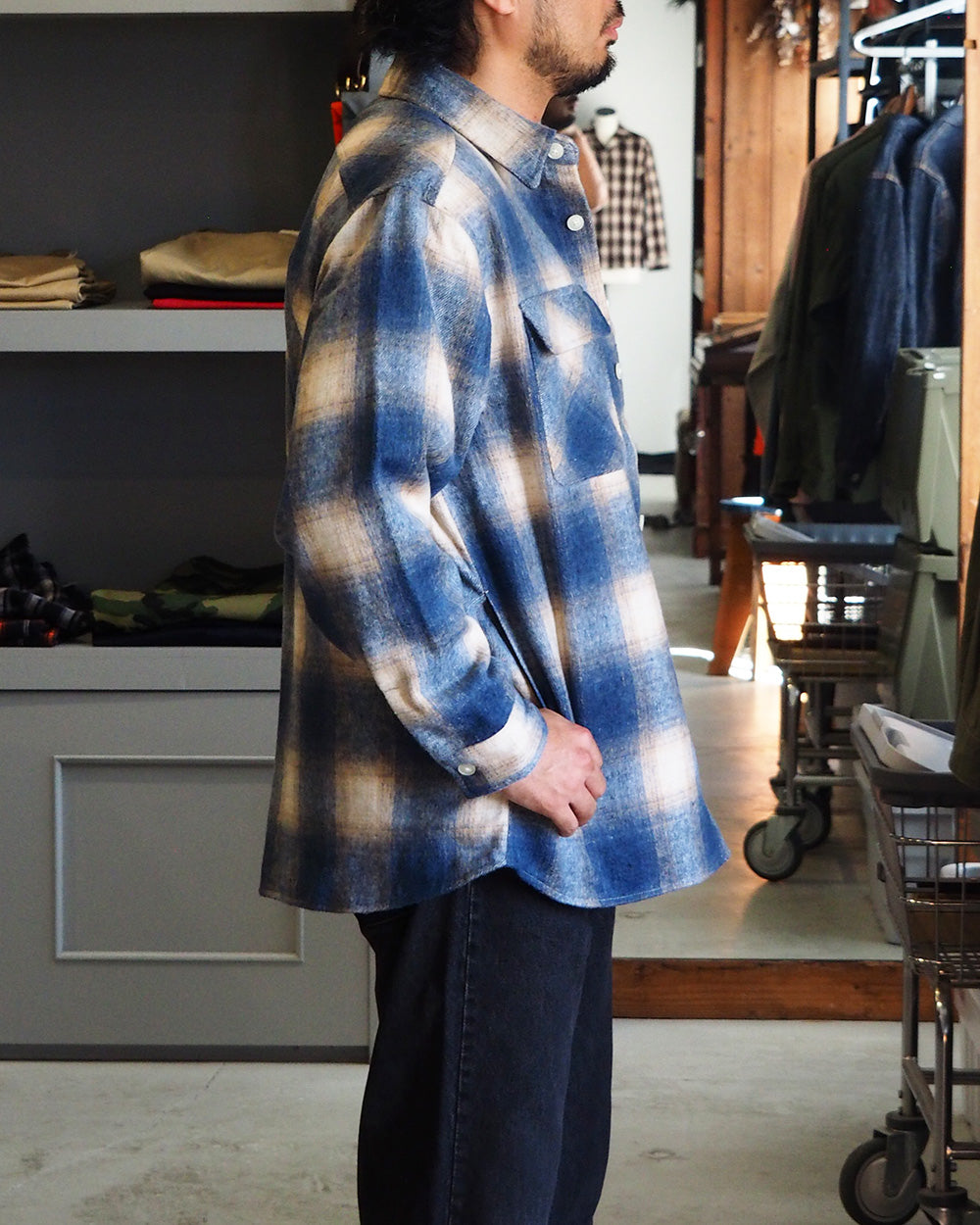 FIVE BROTHER ファイブブラザー Shaggy Check Shirts Jacket Blue