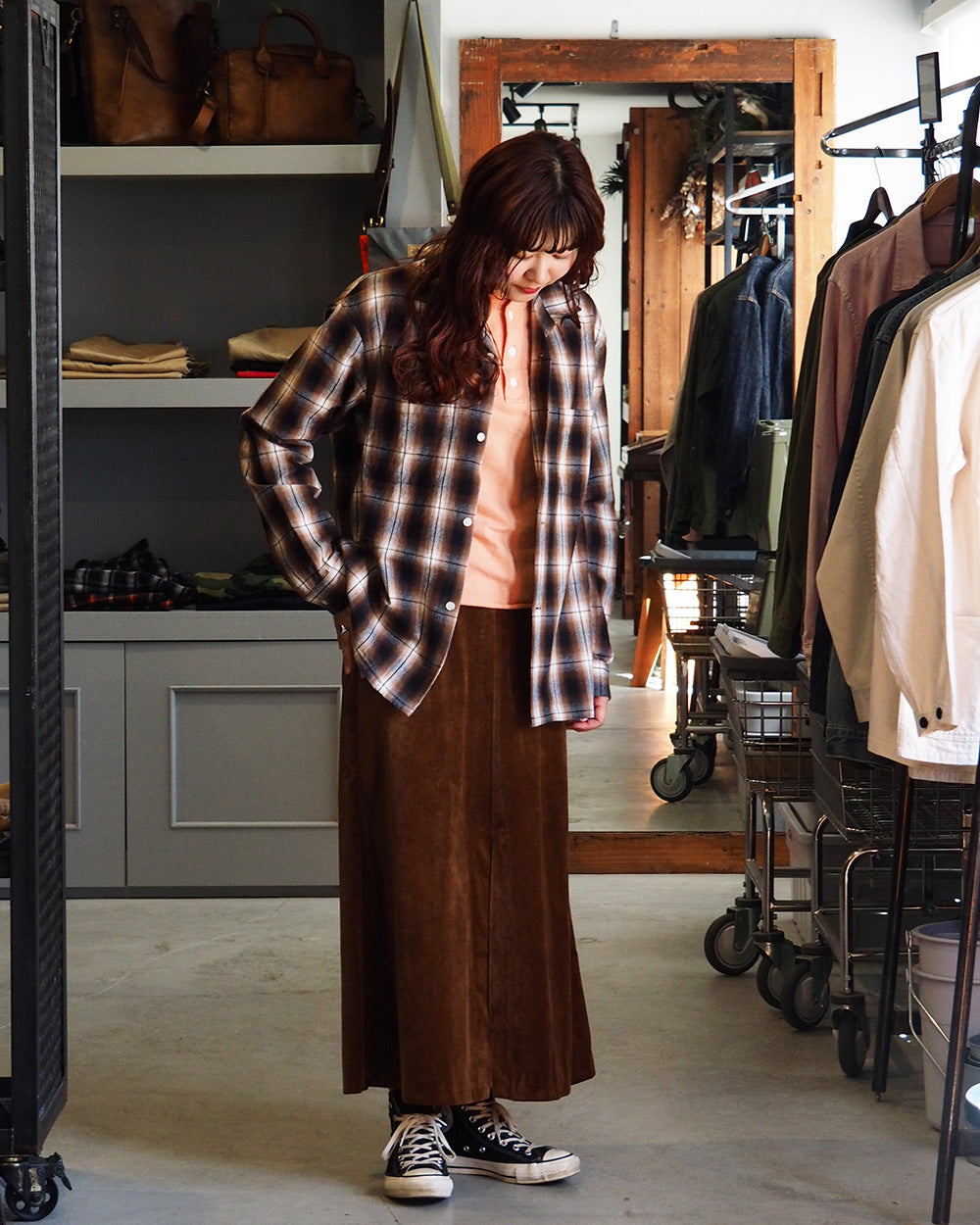 FIVE BROTHER ファイブブラザー Check One-up Collar Shirt Brown