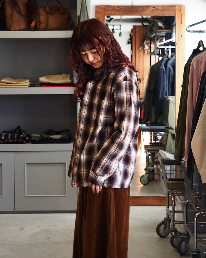 FIVE BROTHER ファイブブラザー Check One-up Collar Shirt Brown
