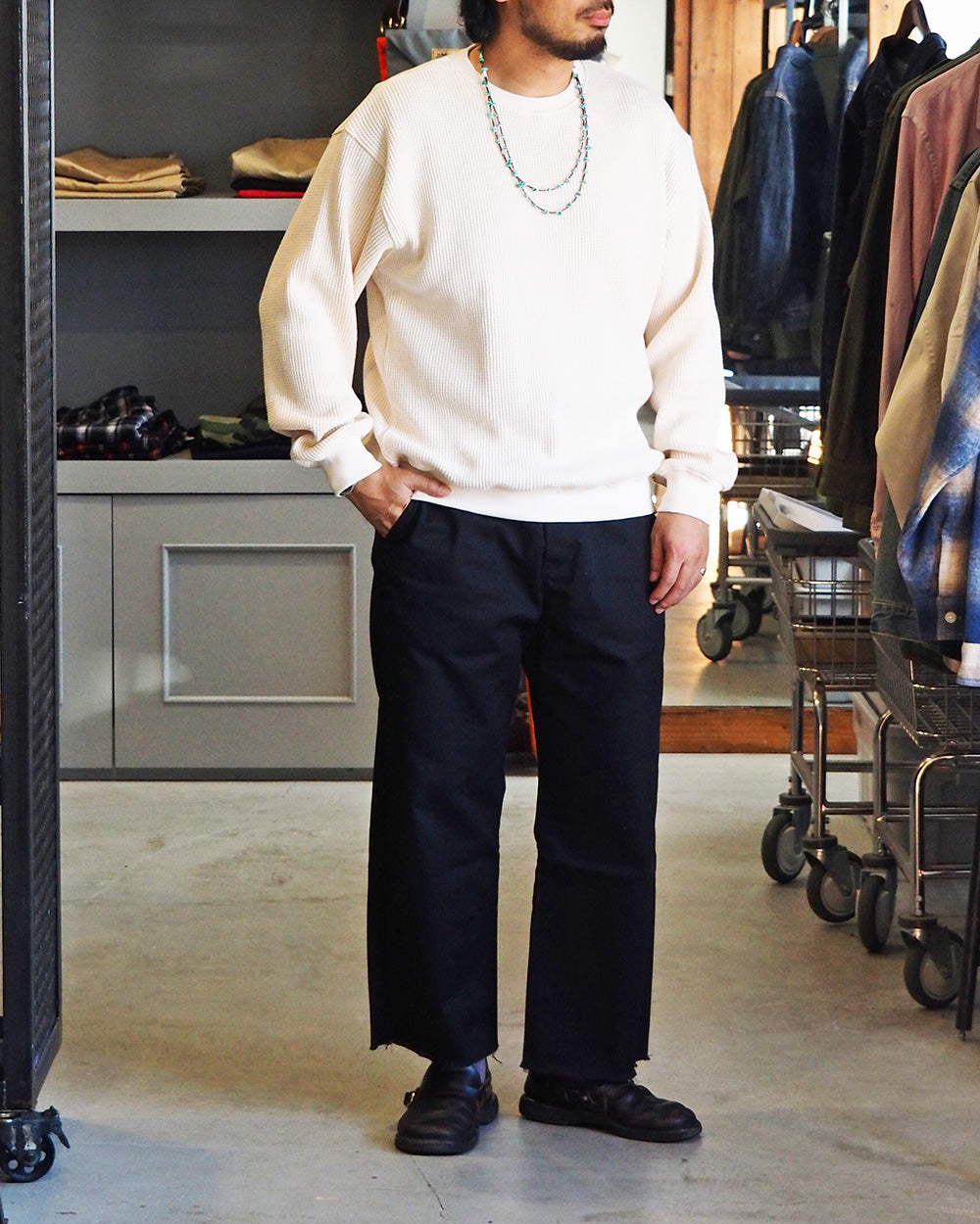 Mr.OLDMAN ミスターオールドマン Heavy Waffle Thermal Crew Sweat Natural