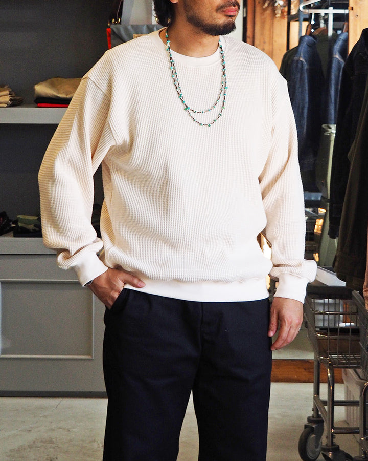 Mr.OLDMAN ミスターオールドマン Heavy Waffle Thermal Crew Sweat Natural