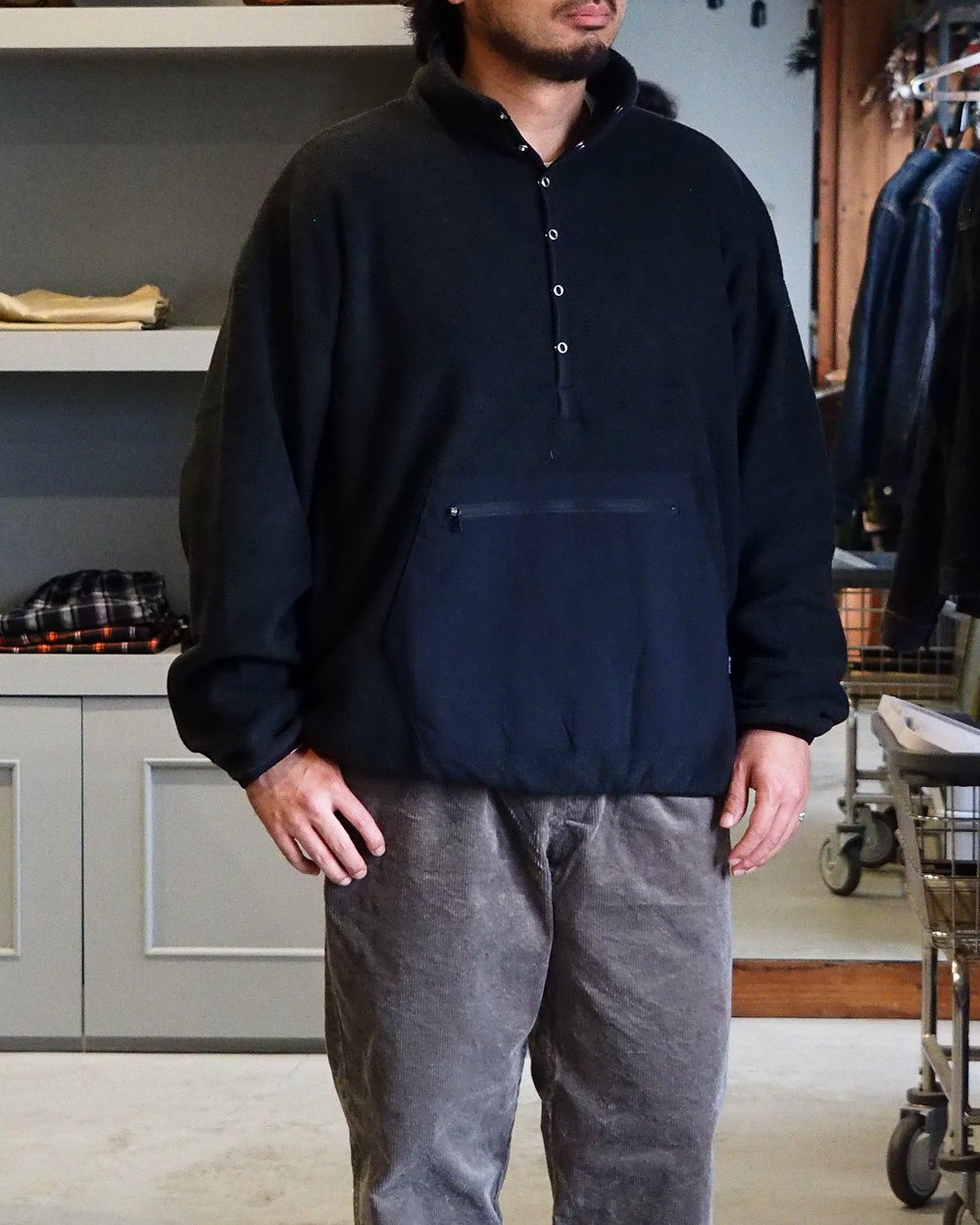 DELICIOUS デリシャス Fleece Snap Pullover - BLK